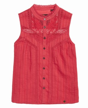 Superdry Lace Mixing Sleeveless Női Ing Piros | GWUIT1876